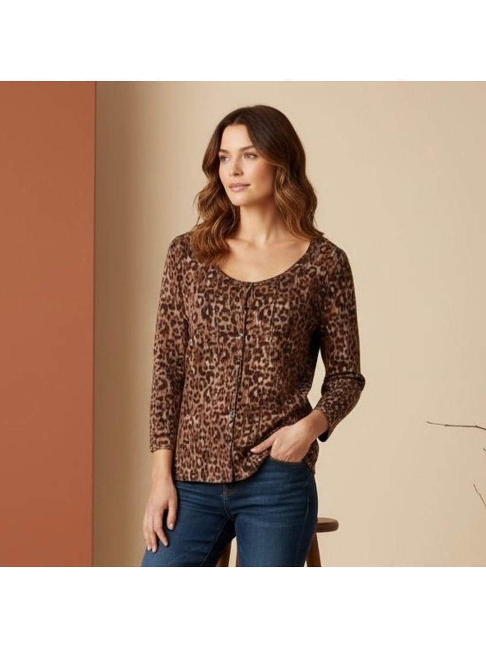 Classiques Entier Brown Animal Print Silk Cashmere Blend Cardigan Sweater Sz L